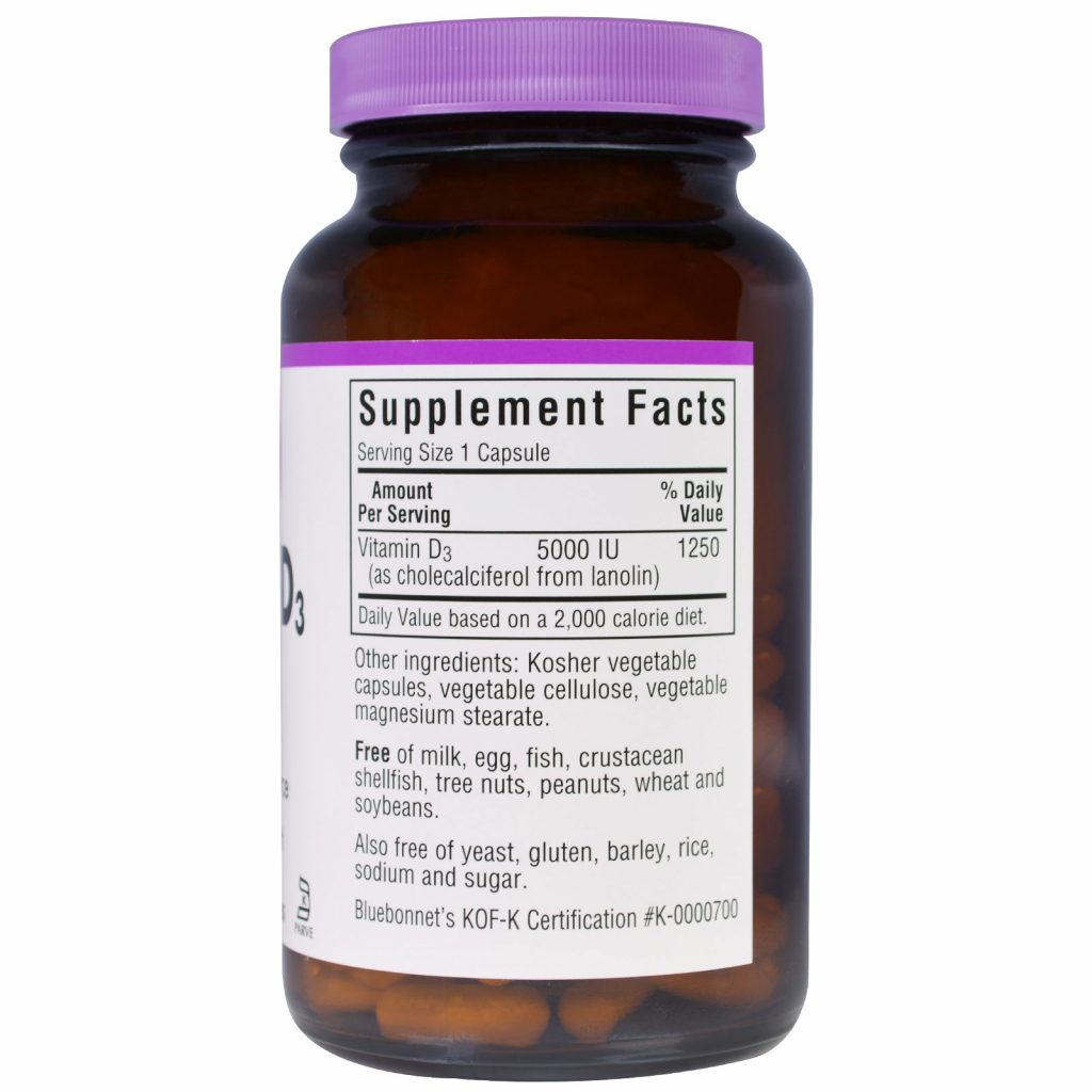 Вітамін Bluebonnet Nutrition Вітамін D3 5000IU, 120 вегетаріанських капсул (BLB-00369) - зображення 2