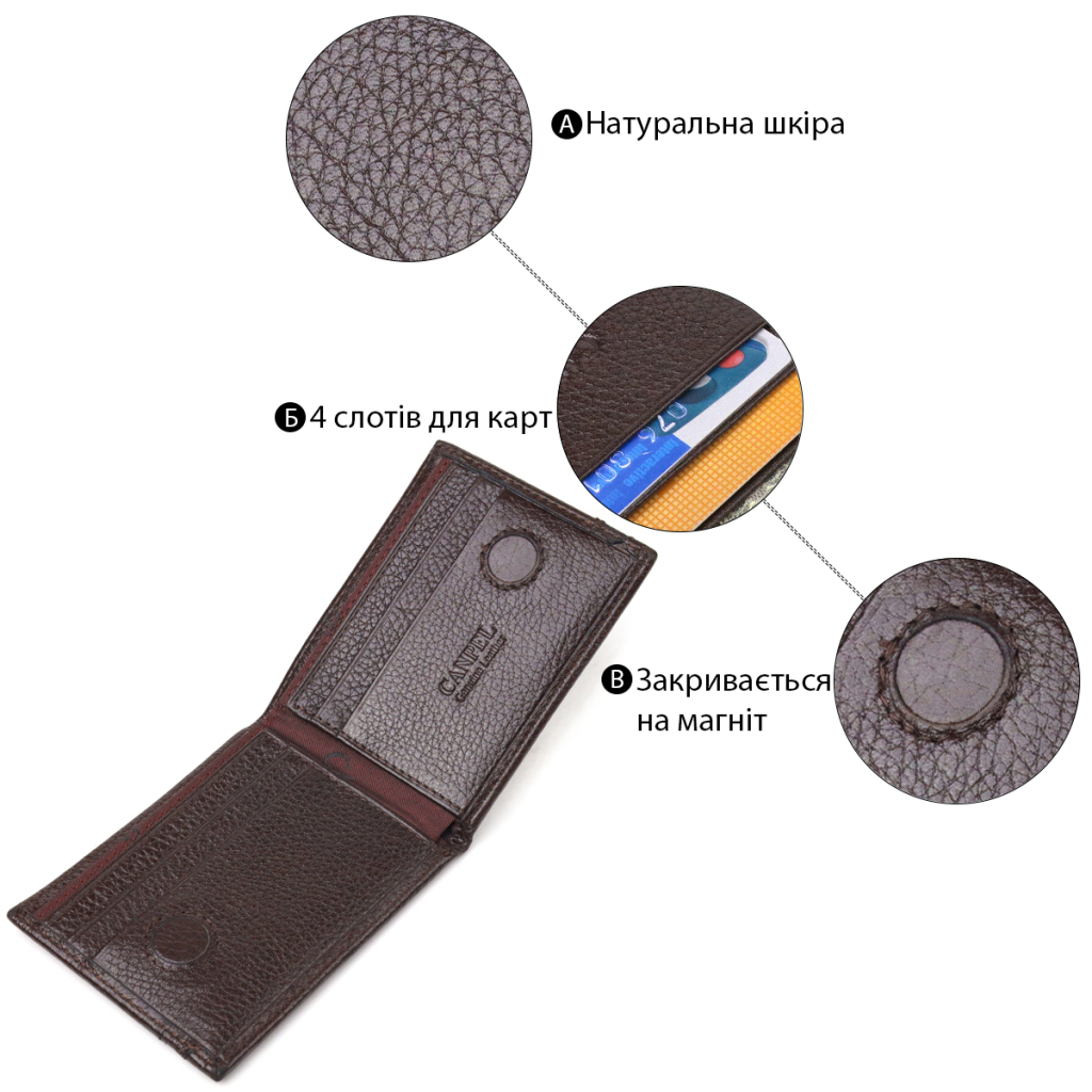 Гаманець Canpellini Затискач з натуральної шкіри Коричневий (21517) - зображення 4