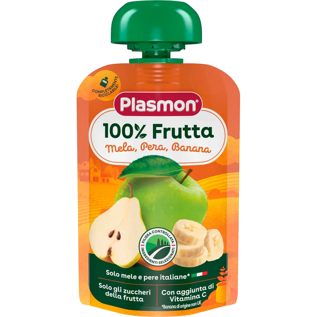 Дитяче пюре Plasmon Яблуко, груша, банан 100 г (1136124) - зображення 1