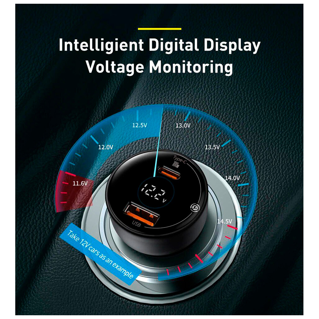 Зарядний пристрій Baseus Superme Digital Display PPS Dual Quick Charger Car Charger black (TZCCZX-01) - изображение 10