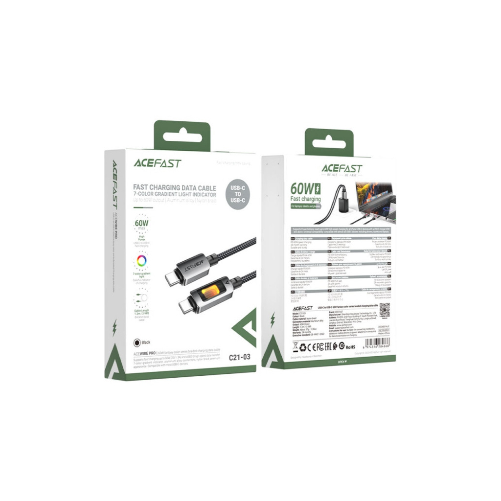 Дата кабель USB-C to USB-C 1.2m 60W black Acefast (6974316284666) - зображення 4