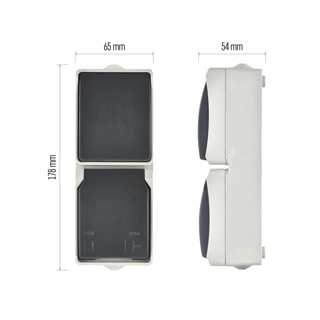 Розетка EMOS + вимикач прохідний вертикальний зовнішній сірий IP44 (A1396.4) - зображення 8