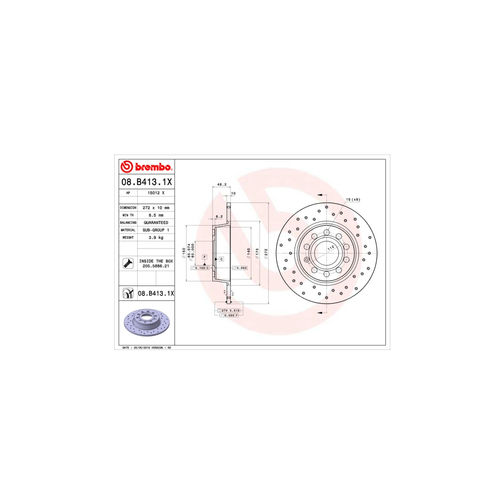 Гальмівний диск Brembo 08.B413.1X - зображення 1