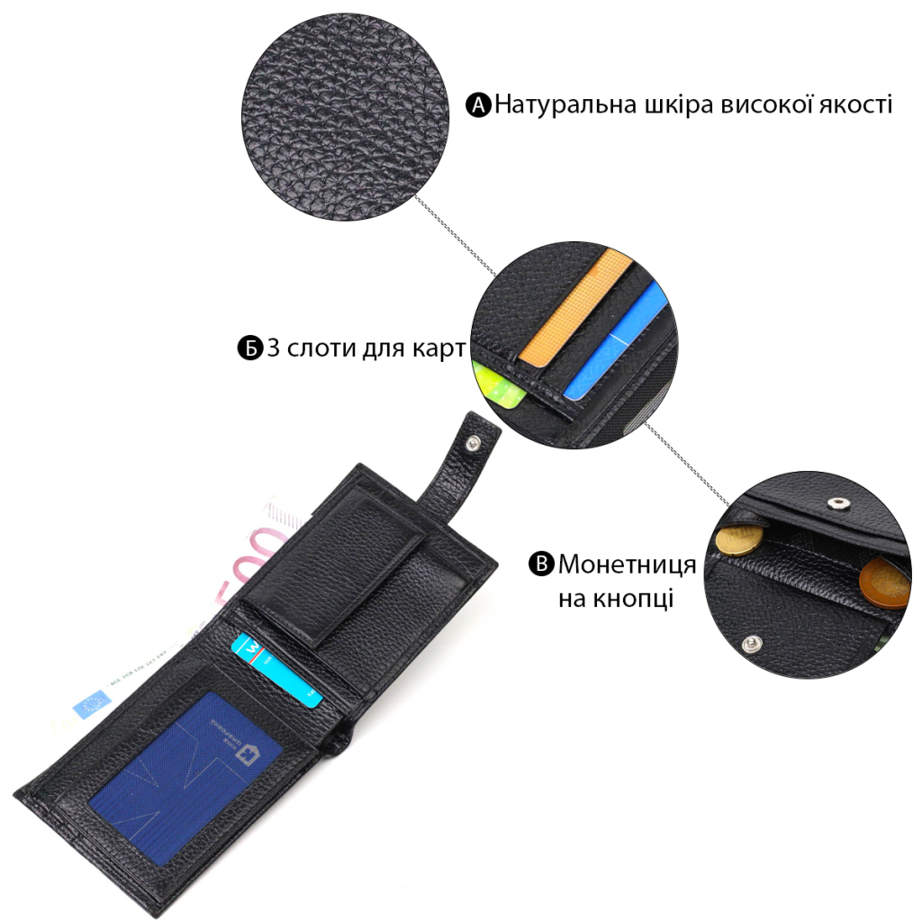 Гаманець Bond Accessories З натуральної шкіри Чорний (22042) - зображення 4