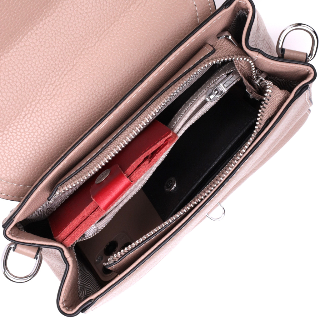 Сумка Vintage Жіноча шкіряна з металевою клямкою Бежева (22418) - зображення 8