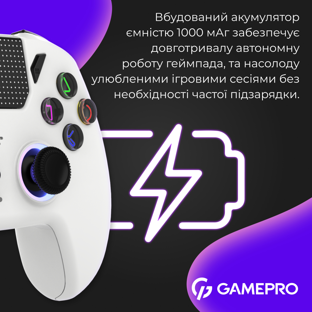 Геймпад GamePro із зарядною станцією 2.4G/BT 5.1/USB (Switch/PC/PS/iOS/Android) RGB White (GPS20W) - зображення 14