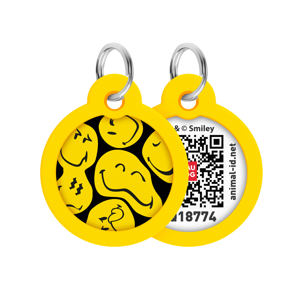 Адресник для тварин WAUDOG Smart ID з QR паспортом "Смайли на чорному", коло 30 мм (230-0181) - изображение 1