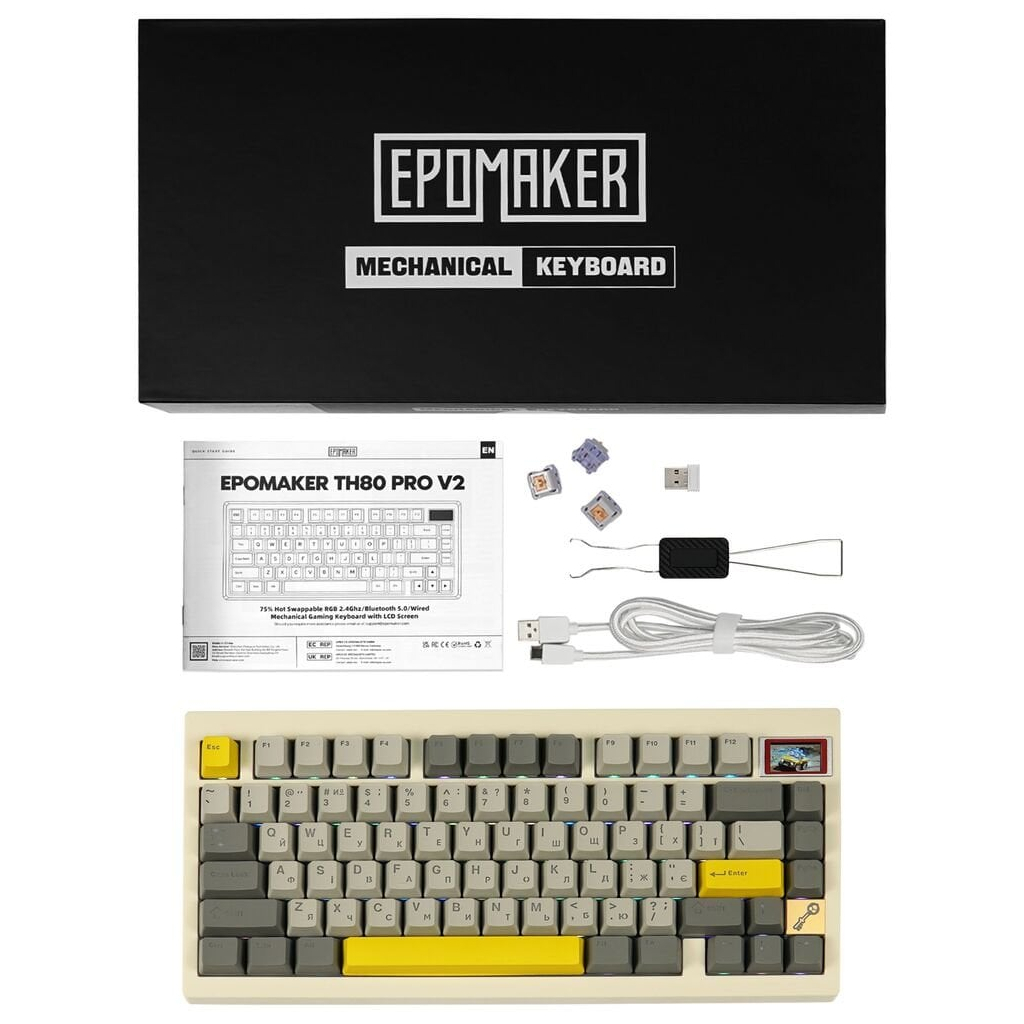 Клавіатура Epomaker TH80 Pro V2 75 Wisteria Tactile Switch Hot-Swap LCD Screen RGB Wireless/Bluetooth/USB UA White (TH80-PROV2-W-WT) - зображення 12