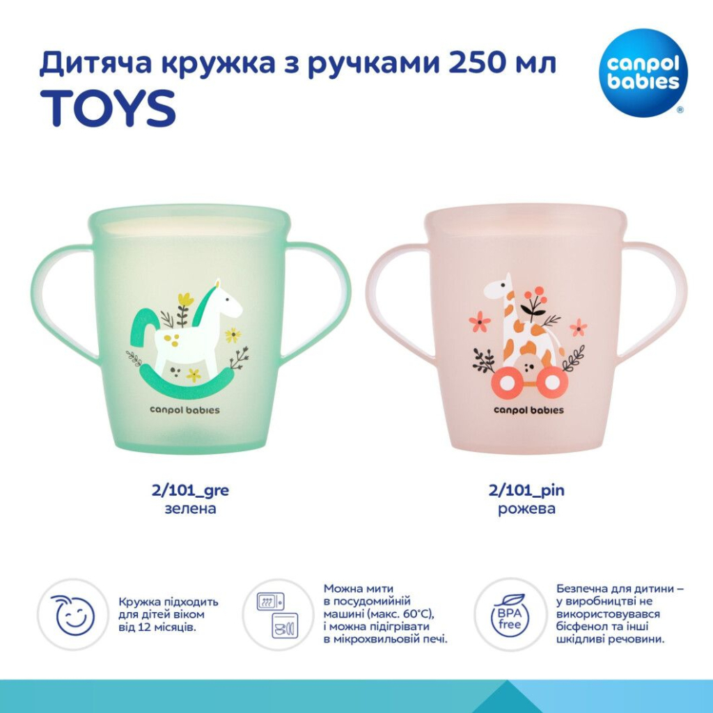 Набір дитячого посуду Canpol babies TOYS кружка з ручками 250 мл, зелена (2/101_gre) - зображення 3