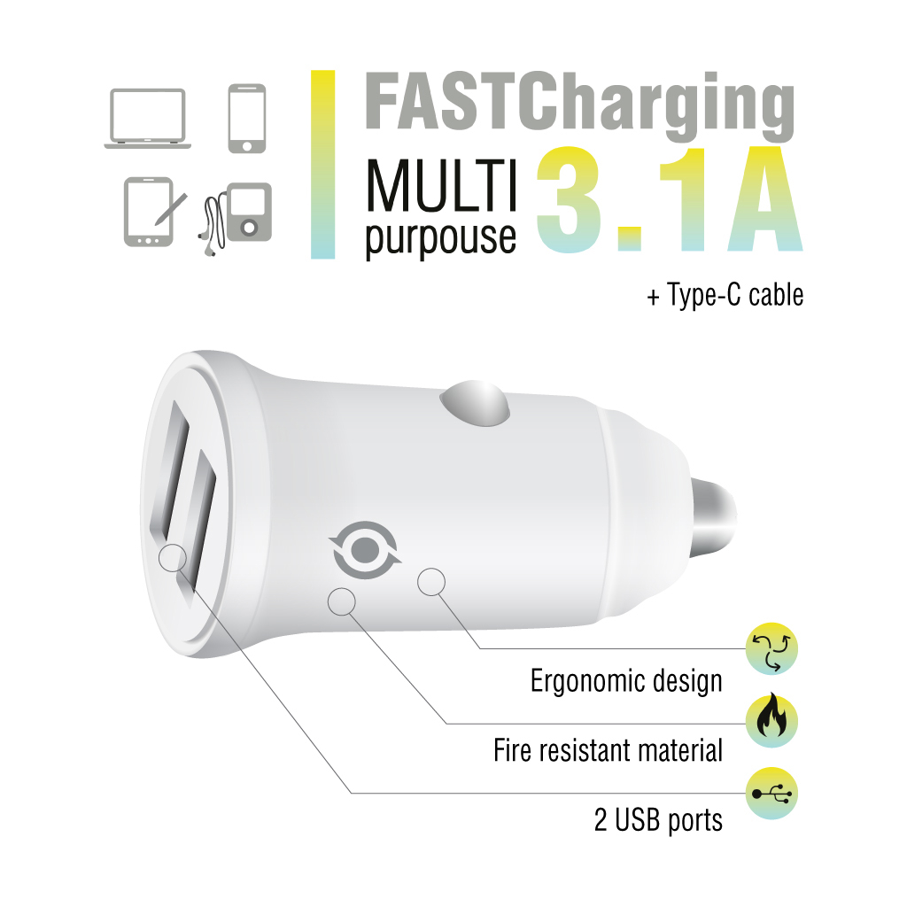 Зарядний пристрій Piko CC-312 (2USB3,1A) + USB-C cable (1283126538803) - зображення 3