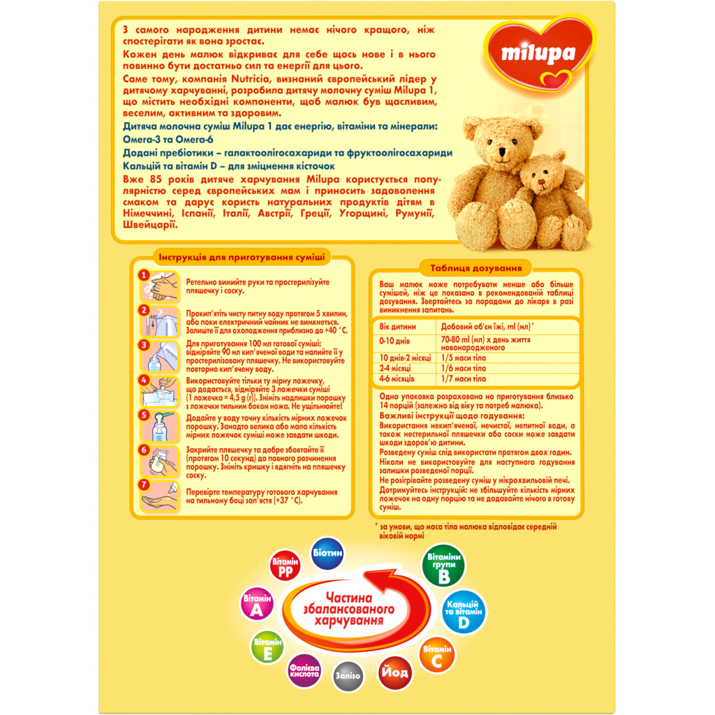 Дитяча суміш Milupa 1 молочна 350 гр (5900852025488) - изображение 4