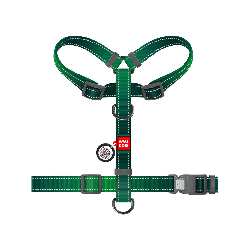 Шлея для собак WAUDOG Nylon Mono з QR-паспортом, пластиковий фастекс S зелена (527118) - зображення 3