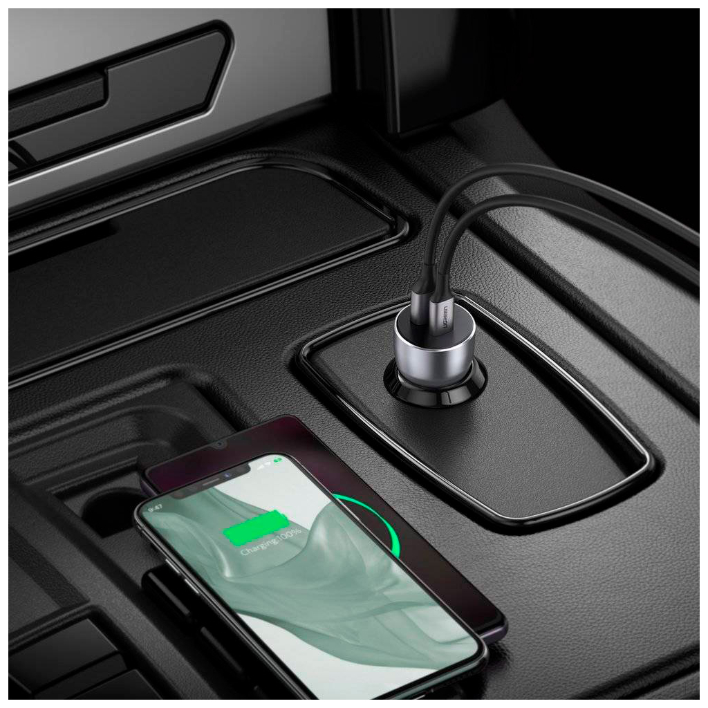 Зарядний пристрій Ugreen QC 3.0+QC 3.0 Dual USB-A 36W Fast Car Charger Space Grey (CD213) (60980) - зображення 5