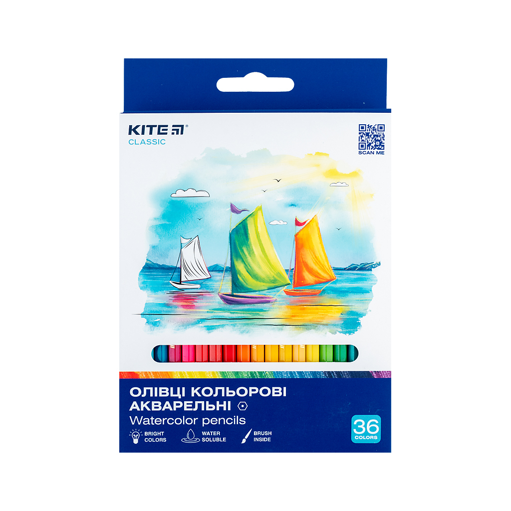 Олівці кольорові Kite Classic акварельні, 36 кольорів (K-1052) - изображение 1