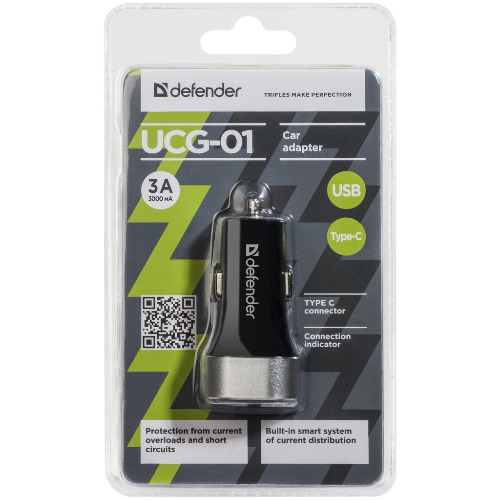Зарядний пристрій Defender UCG-01 авто, 1 порт USB + TypeC, 5V / 5.4A (83569) - зображення 4