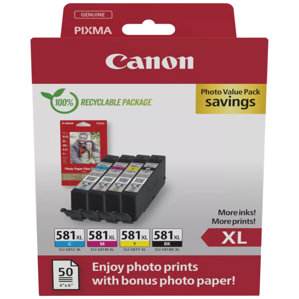 Картридж Canon CLI-581 Multipack XL BK,C,M,Y*8.3ml + Photopaper 50 sheet (2052C006) - зображення 2