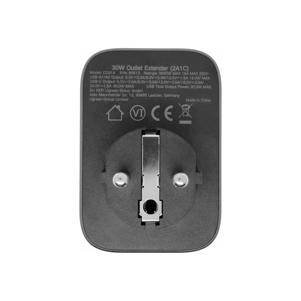 Зарядний пристрій Ugreen 3xUSB 30W Outlet Extender (2хUSB-A+USB-C) CD314 (90613) - изображение 5