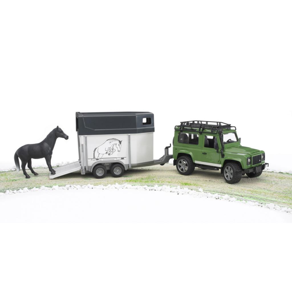 Спецтехніка Bruder Land Rover Defender з причепом та конем (02592) - зображення 3
