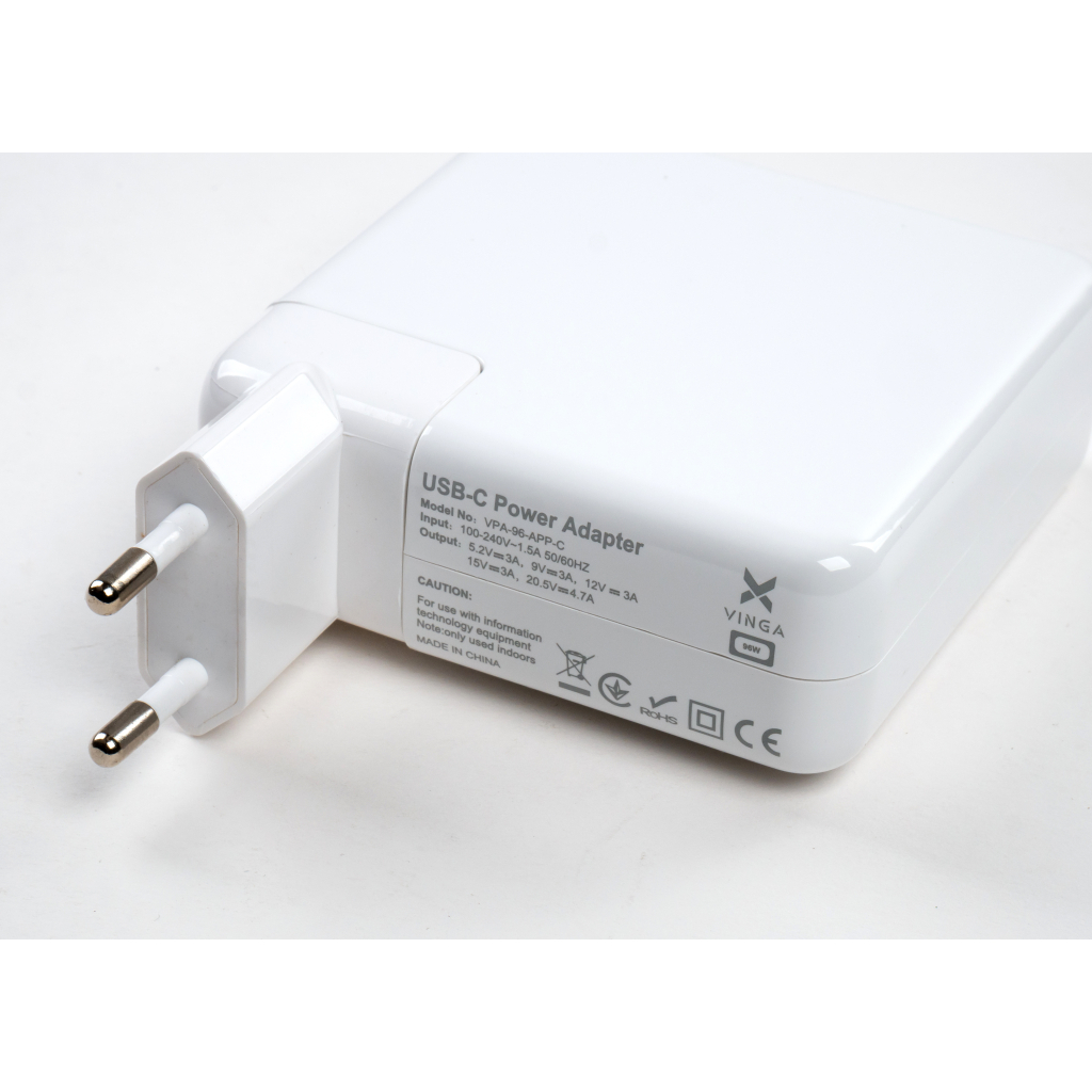 Блок живлення до ноутбуку Vinga Apple 96W 5.2V3A/9V3A/12V3A/15V3A/20.5V4.7A USB-C (VPA-96-APP-C) - зображення 4