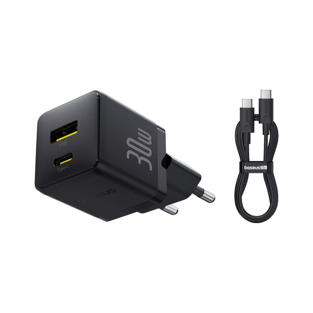 Зарядний пристрій Baseus 1xUSB-C 30W + 1xUSB + cable USB-C to USB-C 60W 1.0m (P1011160A113-01) - зображення 3