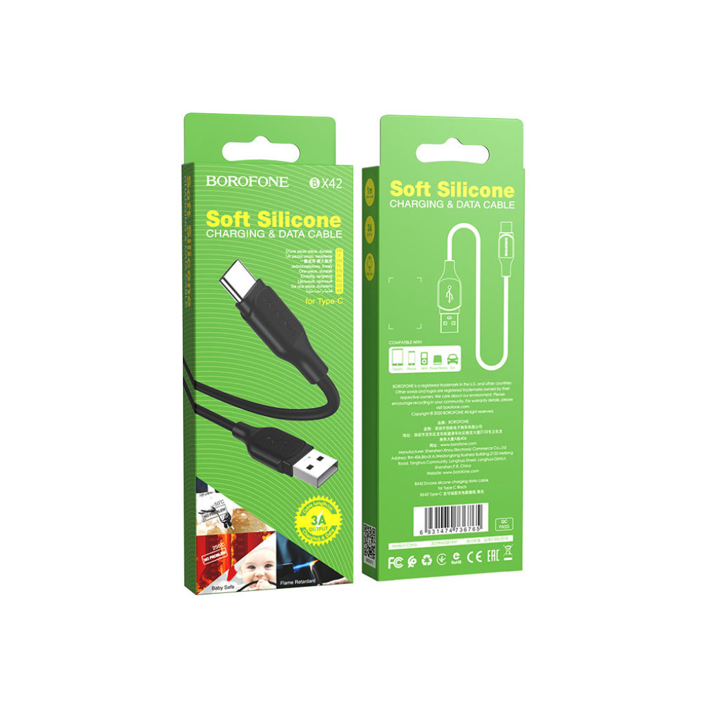 Дата кабель USB 2.0 AM to USB-C 1.0m Encore 3A Black BOROFONE (BX42CB) - зображення 3