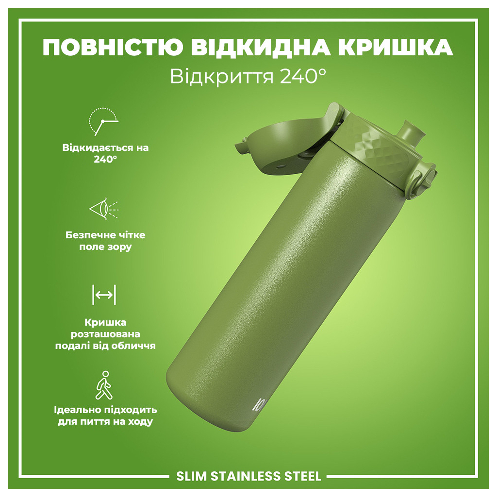 Пляшка для води ION8 OneTouch Stainless Steel 600 мл Khaki Green (I8SS600KGRE) - зображення 3
