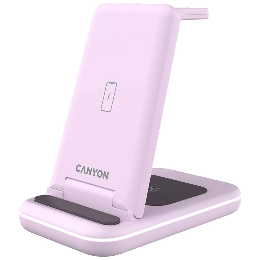 Зарядний пристрій Canyon WS-304 Foldable 3in1 Wireless charger Iced Pink (CNS-WCS304IP) - зображення 1