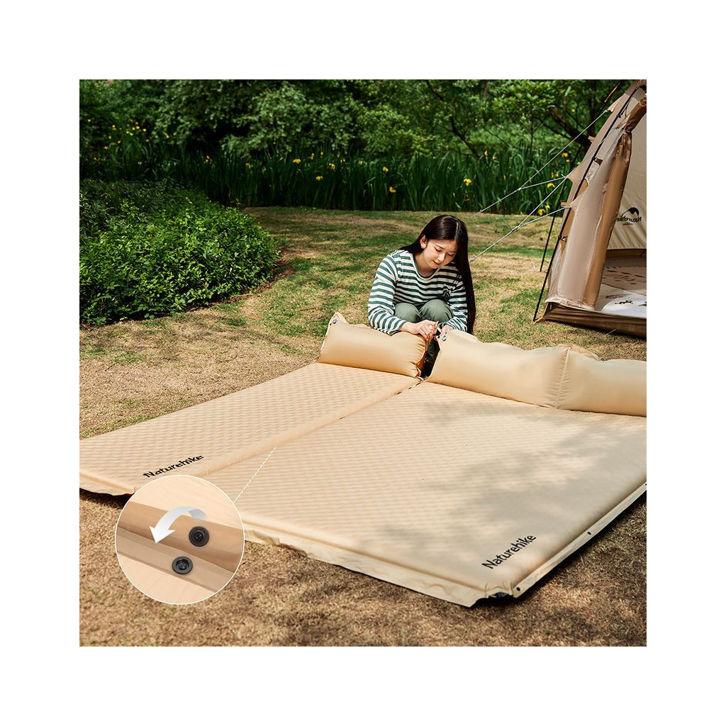 Туристичний килимок Naturehike CNK2300DZ014 Самонадувний одномісний з подушкою 30 мм бежевий (6976023927027) - зображення 3