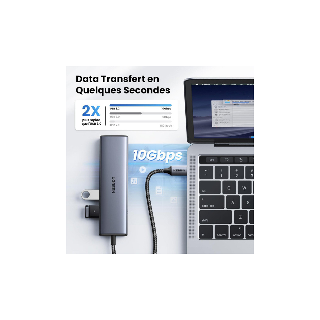 Концентратор Ugreen USB-C to 1xUSB-A 3.2 + 1xUSB-A 2.0 + 2xUSB-C 3.2 + RJ45 + PD CM512 gray (45320) - зображення 4