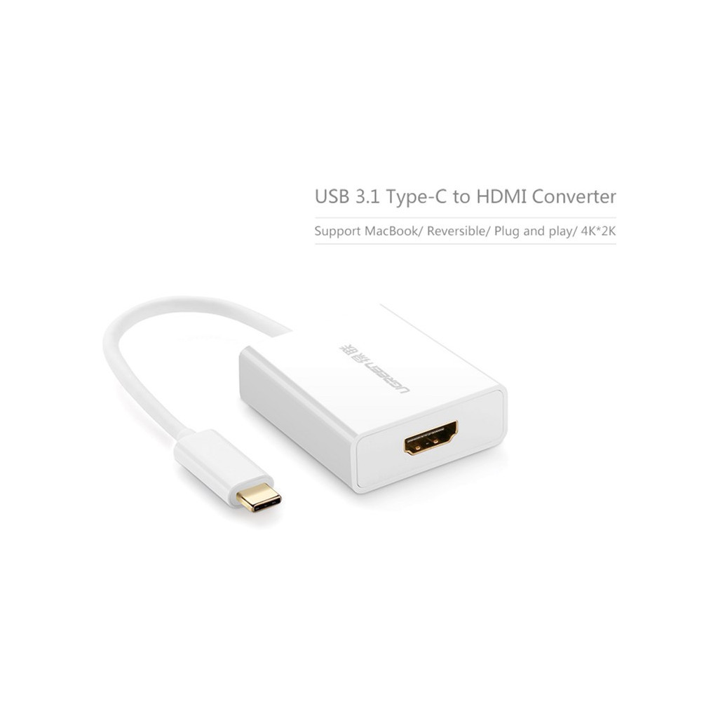 Перехідник USB2.0 Type-C to HDMI V1.4b 40273 white Ugreen (40273) - изображение 2
