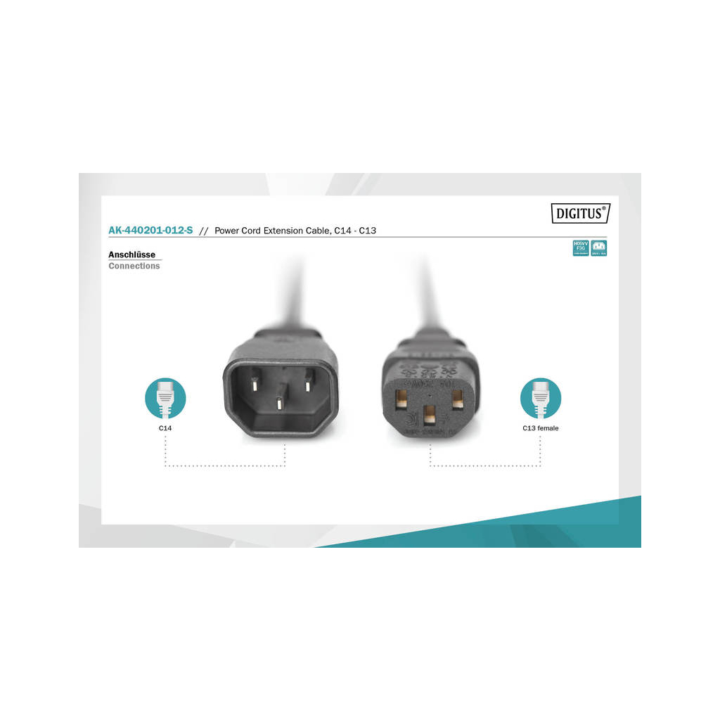 Кабель живлення C13 to C14 1.2m Digitus (AK-440201-012-S) - picture 2