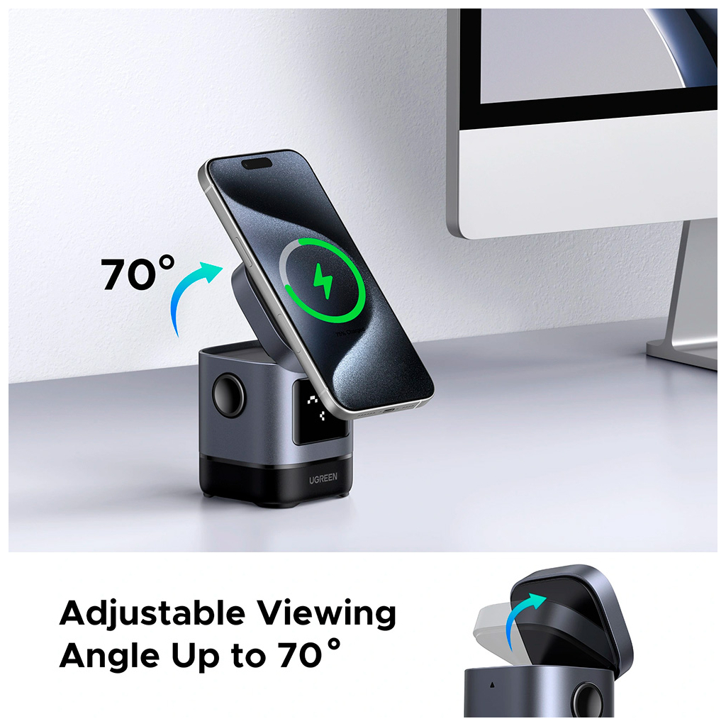 Зарядний пристрій UGREEN 2-in-1 wireless iPhone + AirPods W709 gray (45775) - зображення 5