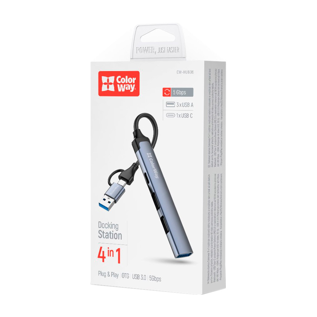 Концентратор ColorWay USB-A/USB-C 4-in-1 USB2.0х2/USB3.0/USB-C2.0 (CW-HUB06) - зображення 6