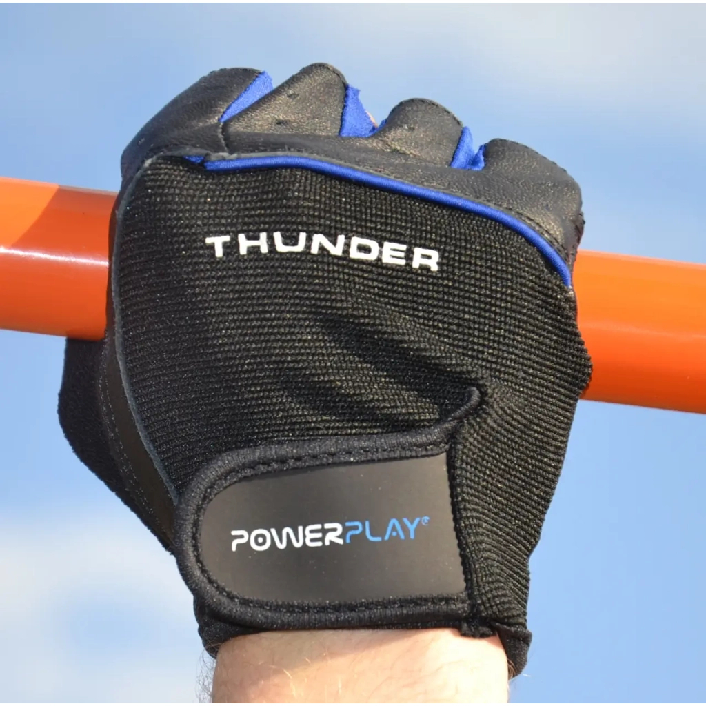 Рукавички для фітнесу PowerPlay 9058 Thunder чорно-сині S (PP_9058_S_Thunder) - зображення 10