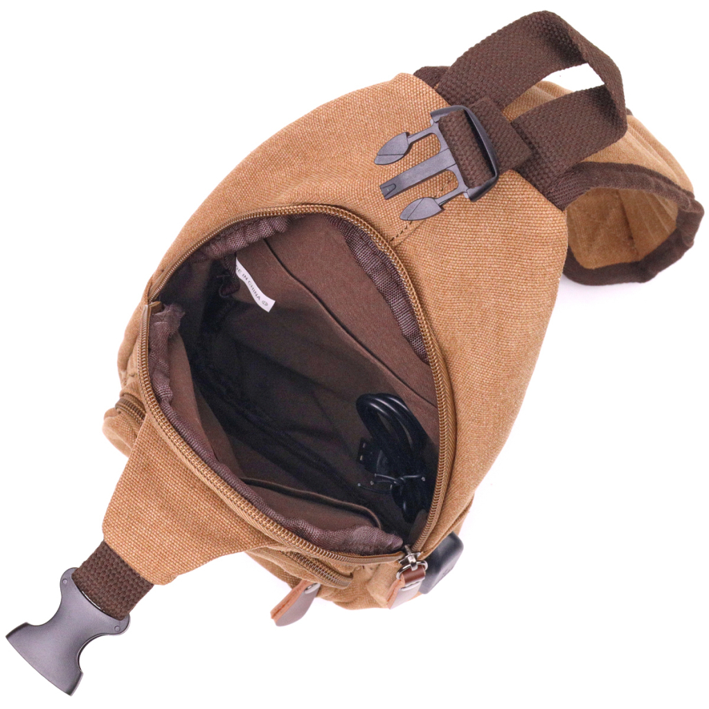 Сумка Vintage Чоловіча через плече з кабелем USB текстильна Коричнева (21222) - зображення 4