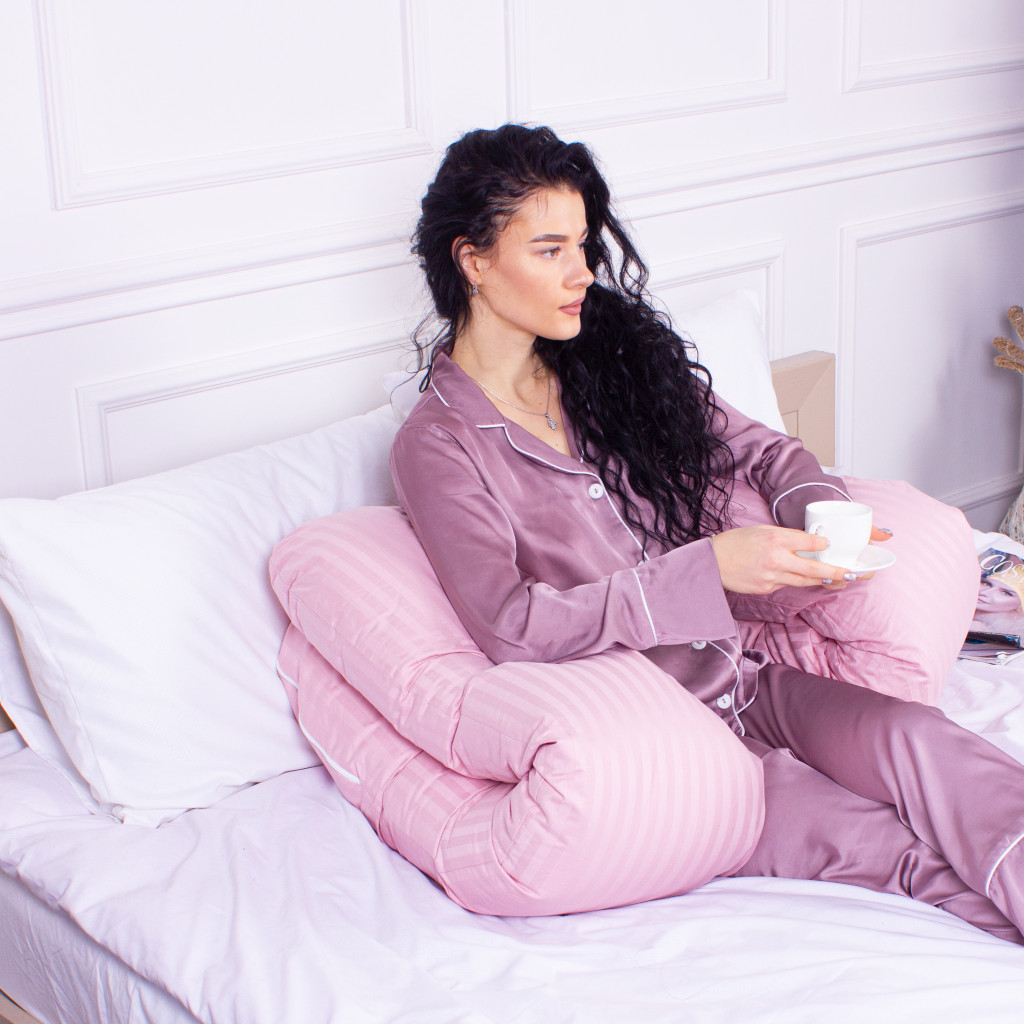 Подушка MirSon для вагітних та відпочинку Satin Stripe №8026 U-подібна Pink (2200006178644) - изображение 5