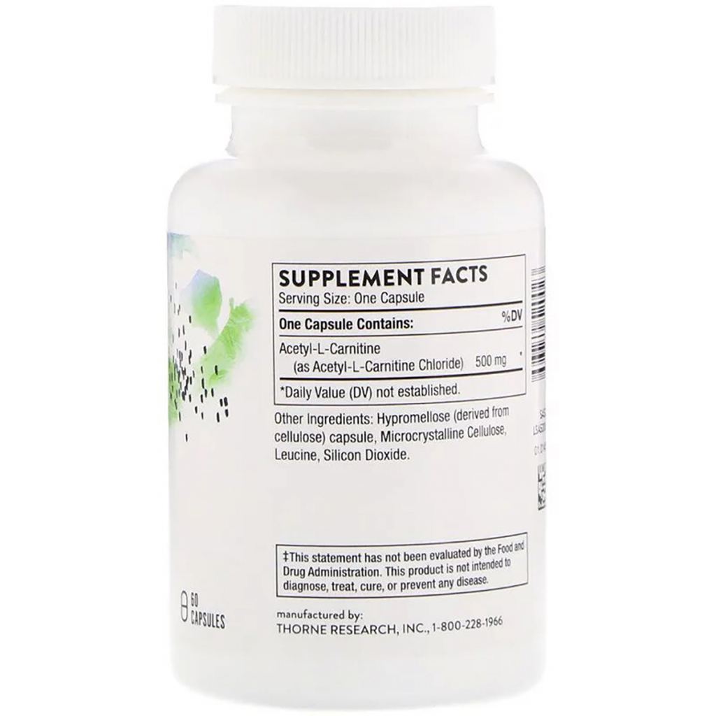 Амінокислота Thorne Research Ацетил-L-карнітин, Carnityl, 60 капсул (THR-52002) - зображення 2