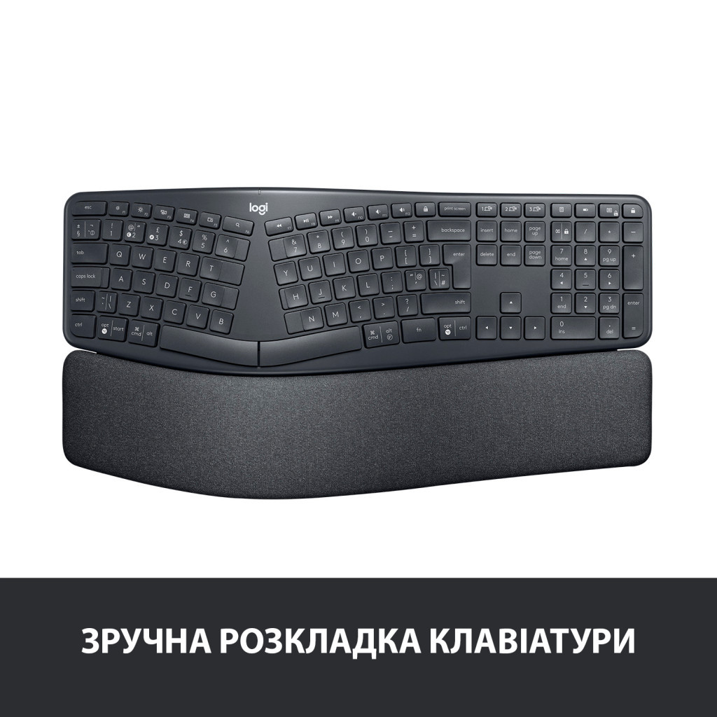 Клавіатура Logitech ERGO K860 Bluetooth/Wireless UA Black (920-010108) - зображення 2