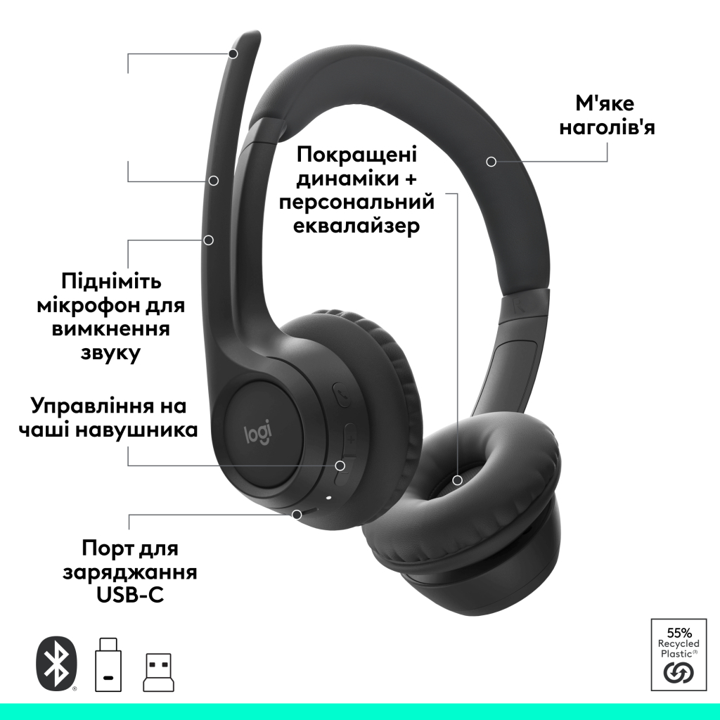 Навушники Logitech Zone 305 for Business Wireless/Bluetooth UC Black (981-001453) - зображення 5