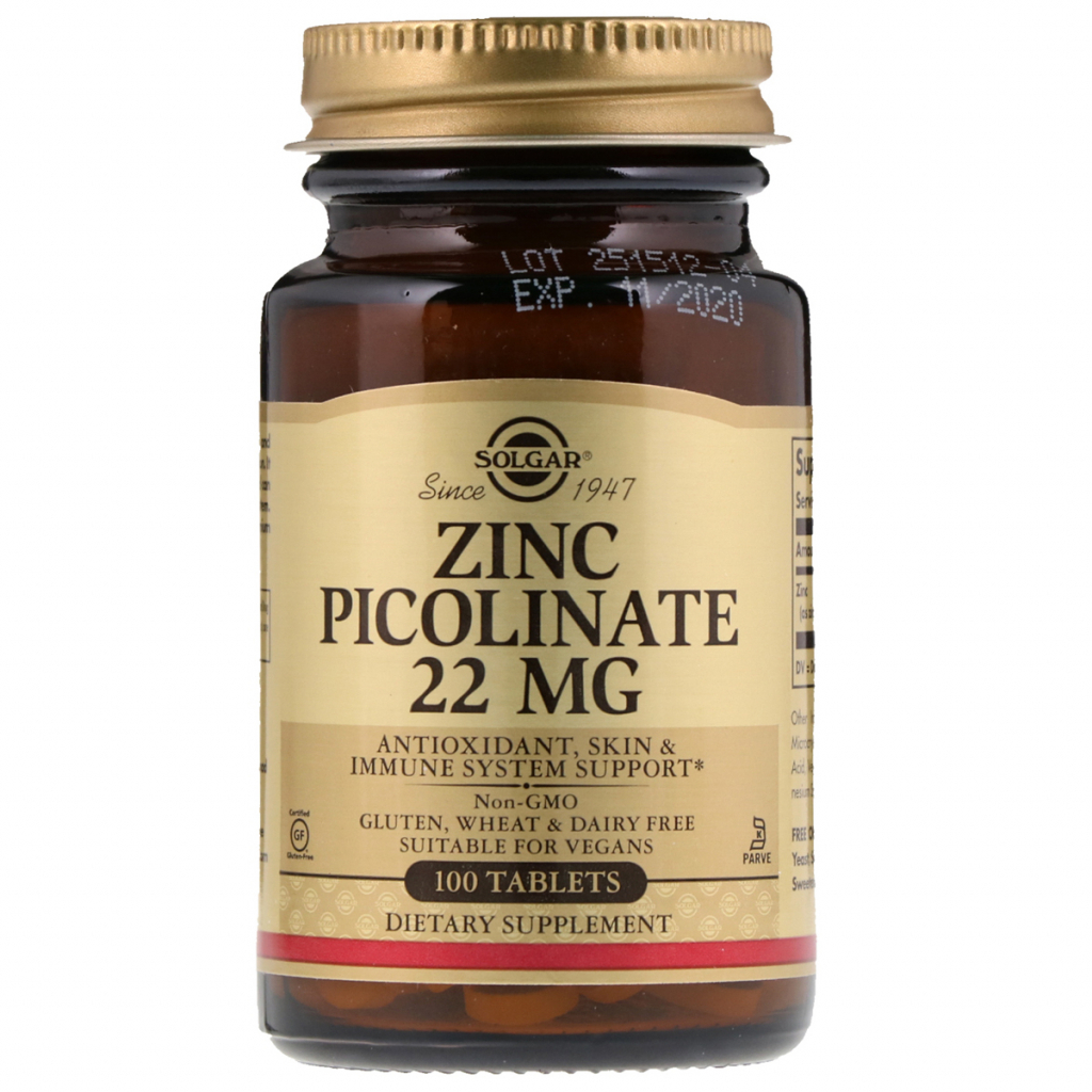 Мінерали Solgar Цинк Піколінат 22 мг, Zinc Picolinate, 100 таблеток (SOL-03725) - зображення 1