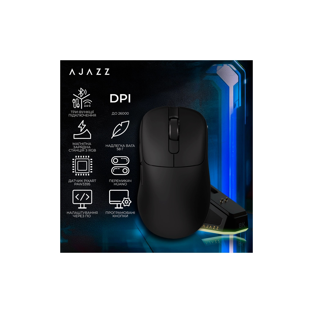 Мишка Ajazz AJ179PRO Wireless/Bluetooth/USB Charging Dock Black (AJ179-PRO-B) - зображення 6