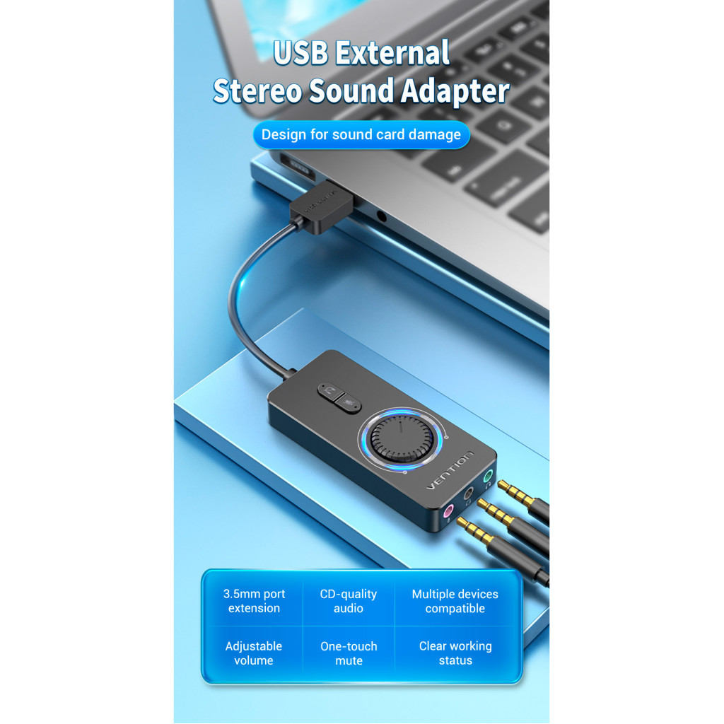 Звукова плата Vention Audio USB 3х3,5mm jack 0.15m Volume Control (CDRBB) - зображення 3