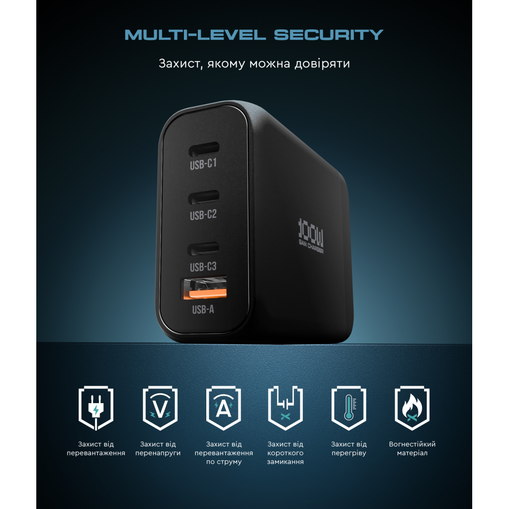 Зарядний пристрій Armorstandart ARP-131 Resolute Power USB-C 100W GaN Black (ARM70024) - изображение 7