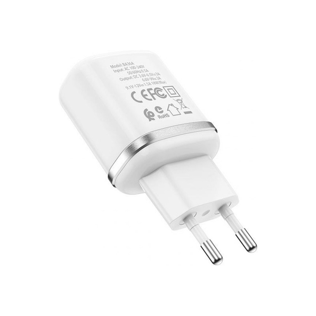 Зарядний пристрій BOROFONE BA36A High speed single port QC3.0 charger set White (BA36AW) - зображення 3