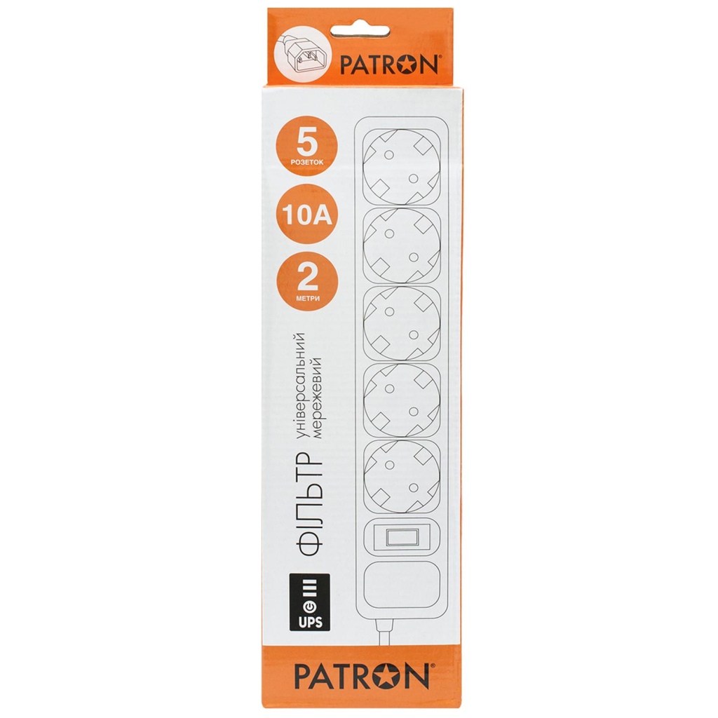 Мережевий фільтр живлення Patron 2 m3*1mm2 (SP-1055U) 5 розеток BLACK (EXT-PN-SP-1055U) - зображення 2