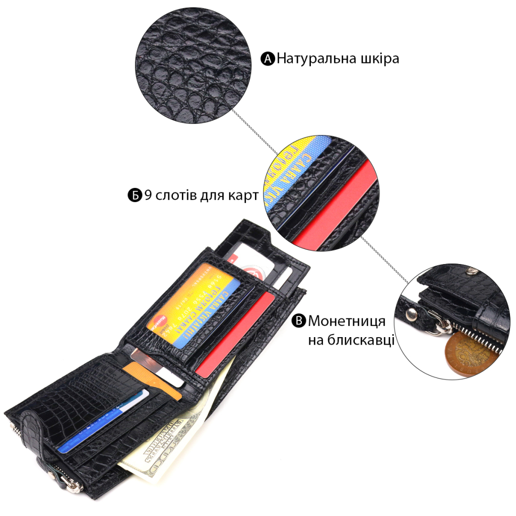 Гаманець Canpellini З натуральної шкіри Чорний (21504) - зображення 4