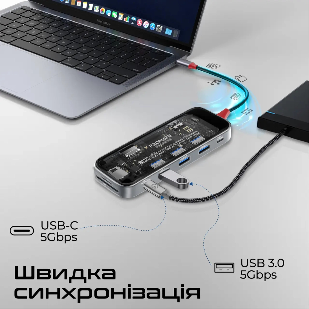 Концентратор Promate USB Hub 9 ports transhub-go (transhub-go) - зображення 5