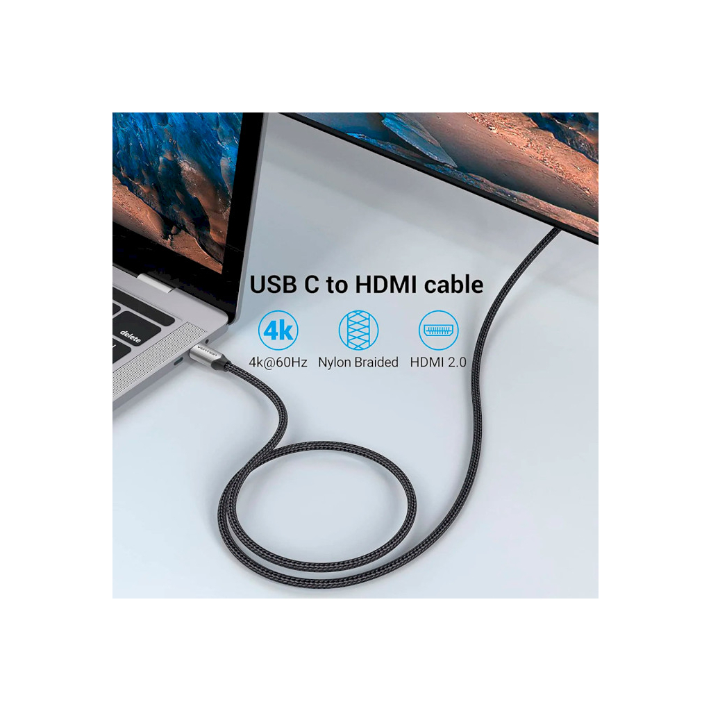 Кабель мультимедійний USB-C to HDMI M 1.5m 4K60Hz Thunderbolt 3 HDCP2.2 black Vention (CRBBG) - изображение 6