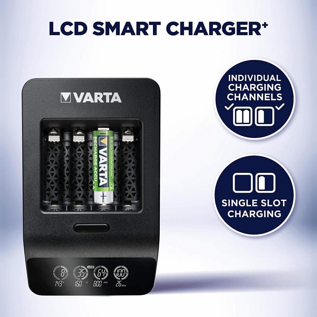 Зарядний пристрій для акумуляторів Varta LCD Smart Plus CHARGER +4*AA 2100 mAh (57684101441) - изображение 7
