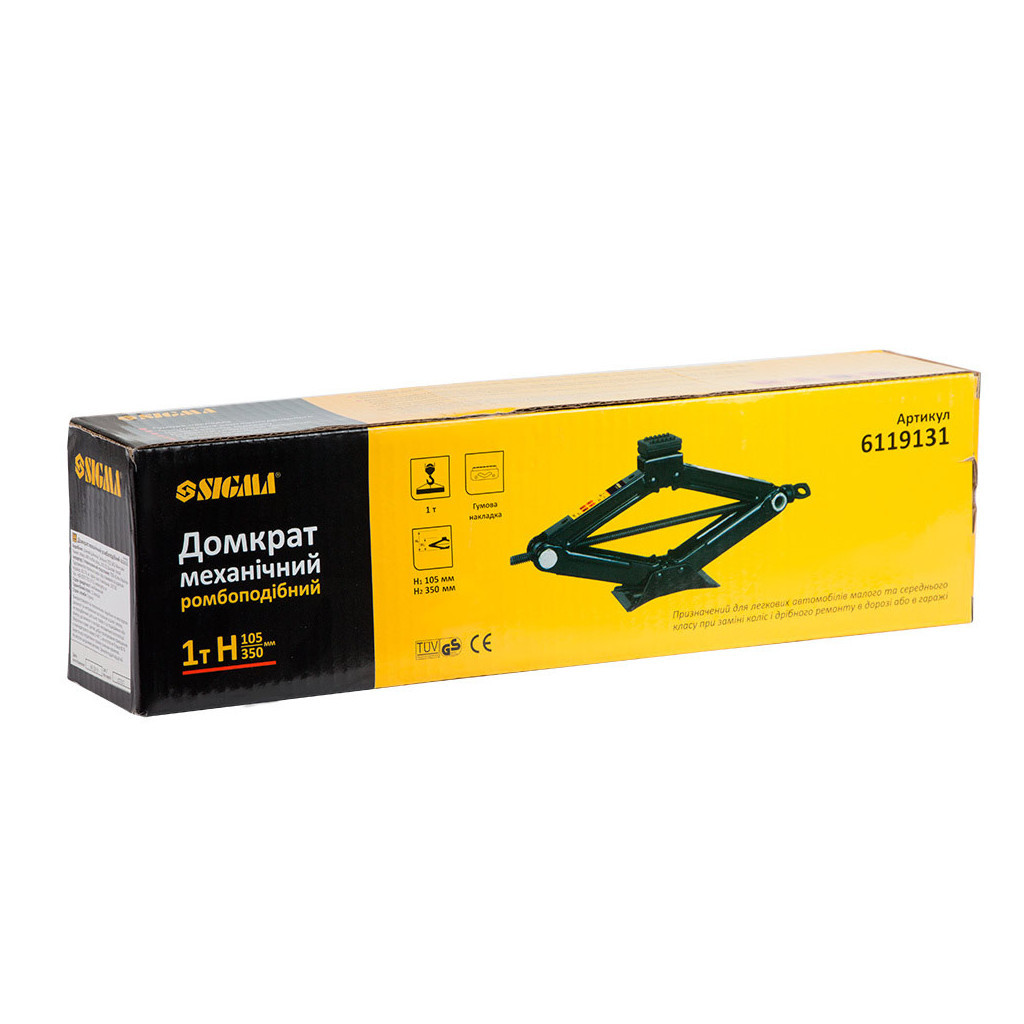Домкрат Sigma механічний ромбоподібний 1т Н 105-350мм (6119131) - зображення 5